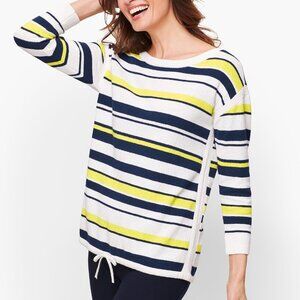 T by Talbots XLP Multicolor Stripe Textured Sweater 3/4 Sleeve Drawstring Hem